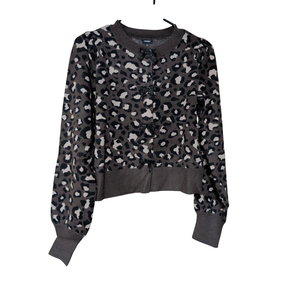 Express Women's Bow Cardigan Brown Animal Print Size M